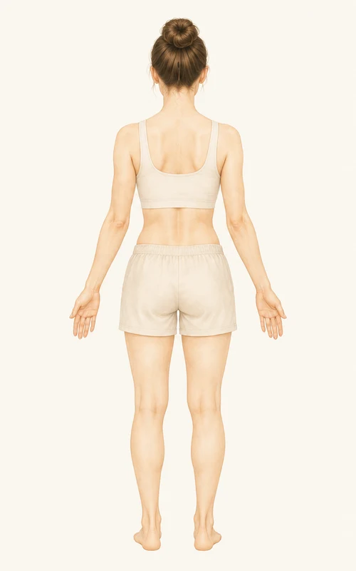 Illustrative adult body, back view. Illustrative only; no verified point placement.